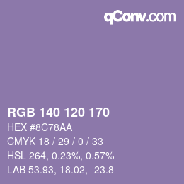 颜色代码: RGB 140 120 170 | qconv.com