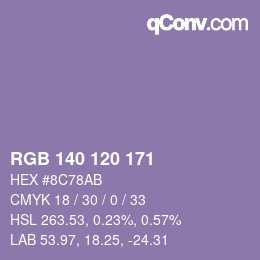 颜色代码: RGB 140 120 171 | qconv.com