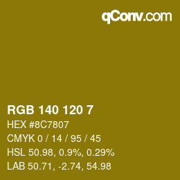 カラーコード: RGB 140 120 7 | qconv.com