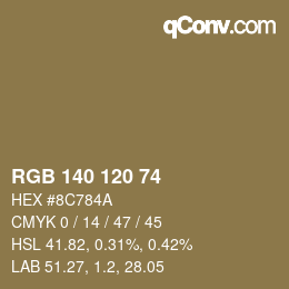 颜色代码: RGB 140 120 74 | qconv.com