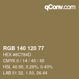 Color code: RGB 140 120 77 | qconv.com