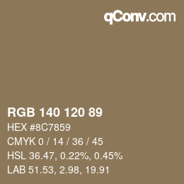 颜色代码: RGB 140 120 89 | qconv.com