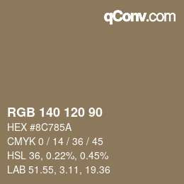 颜色代码: RGB 140 120 90 | qconv.com