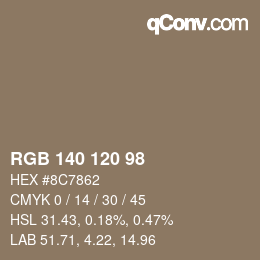 カラーコード: RGB 140 120 98 | qconv.com