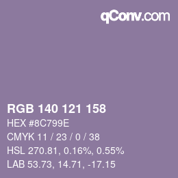 Color code: RGB 140 121 158 | qconv.com