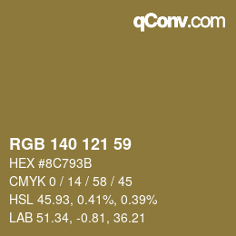 Farbcode: RGB 140 121 59 | qconv.com