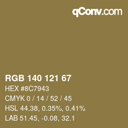 Color code: RGB 140 121 67 | qconv.com