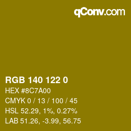 カラーコード: RGB 140 122 0 | qconv.com