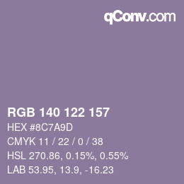 カラーコード: RGB 140 122 157 | qconv.com
