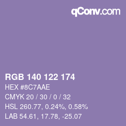 カラーコード: RGB 140 122 174 | qconv.com