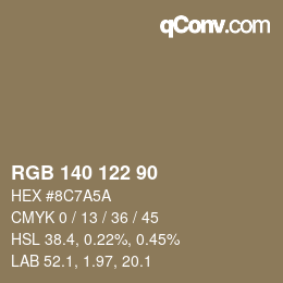 カラーコード: RGB 140 122 90 | qconv.com