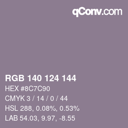 Código de color: RGB 140 124 144 | qconv.com