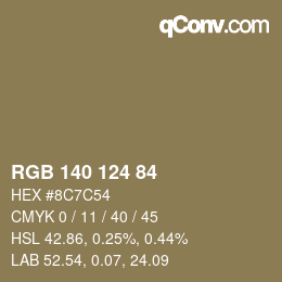 Código de color: RGB 140 124 84 | qconv.com