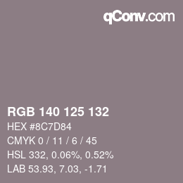 Código de color: RGB 140 125 132 | qconv.com