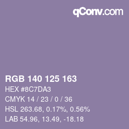 Color code: RGB 140 125 163 | qconv.com