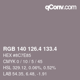 カラーコード: RGB 140 126.4 133.4 | qconv.com