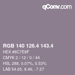 カラーコード: RGB 140 126.4 143.4 | qconv.com