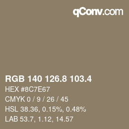 カラーコード: RGB 140 126.8 103.4 | qconv.com