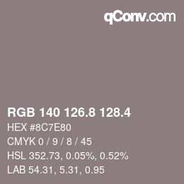 カラーコード: RGB 140 126.8 128.4 | qconv.com