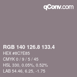 カラーコード: RGB 140 126.8 133.4 | qconv.com