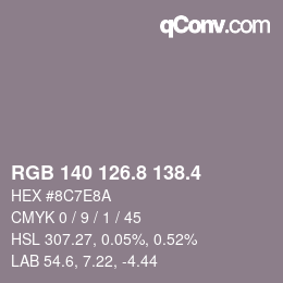 カラーコード: RGB 140 126.8 138.4 | qconv.com