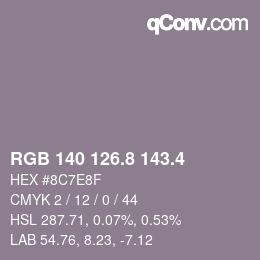 カラーコード: RGB 140 126.8 143.4 | qconv.com