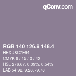 カラーコード: RGB 140 126.8 148.4 | qconv.com