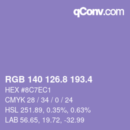 カラーコード: RGB 140 126.8 193.4 | qconv.com
