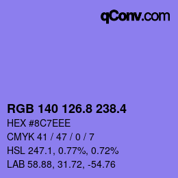 カラーコード: RGB 140 126.8 238.4 | qconv.com