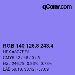 カラーコード: RGB 140 126.8 243.4 | qconv.com