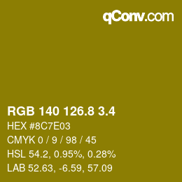 カラーコード: RGB 140 126.8 3.4 | qconv.com
