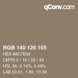 Farbcode: RGB 140 126 105 | qconv.com