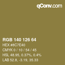颜色代码: RGB 140 126 64 | qconv.com