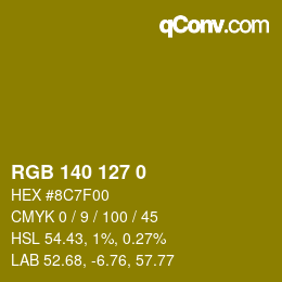 Color code: RGB 140 127 0 | qconv.com