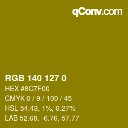 Color code: RGB 140 127 0 | qconv.com