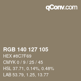 カラーコード: RGB 140 127 105 | qconv.com
