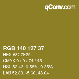 Color code: RGB 140 127 37 | qconv.com