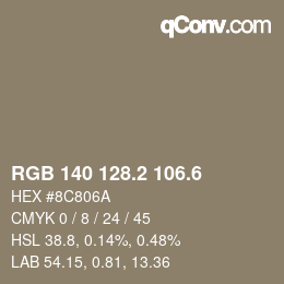 カラーコード: RGB 140 128.2 106.6 | qconv.com