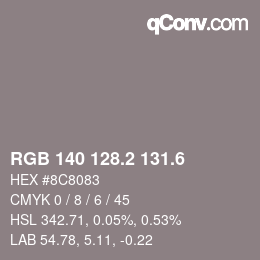 カラーコード: RGB 140 128.2 131.6 | qconv.com