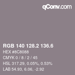 カラーコード: RGB 140 128.2 136.6 | qconv.com