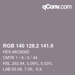 カラーコード: RGB 140 128.2 141.6 | qconv.com
