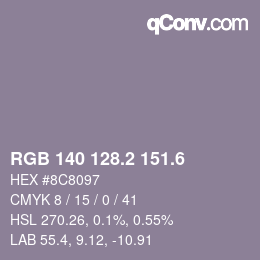 カラーコード: RGB 140 128.2 151.6 | qconv.com