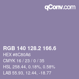 カラーコード: RGB 140 128.2 166.6 | qconv.com
