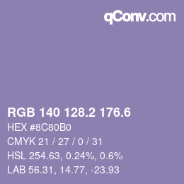 カラーコード: RGB 140 128.2 176.6 | qconv.com