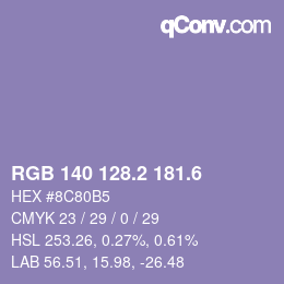 カラーコード: RGB 140 128.2 181.6 | qconv.com