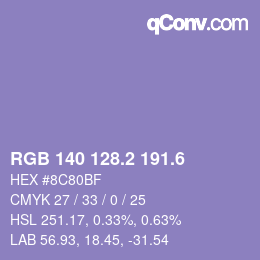 カラーコード: RGB 140 128.2 191.6 | qconv.com