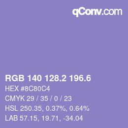 カラーコード: RGB 140 128.2 196.6 | qconv.com