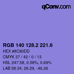 カラーコード: RGB 140 128.2 221.6 | qconv.com