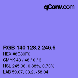 カラーコード: RGB 140 128.2 246.6 | qconv.com