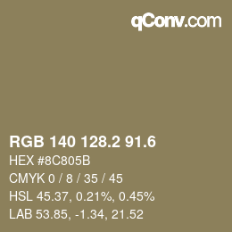 カラーコード: RGB 140 128.2 91.6 | qconv.com